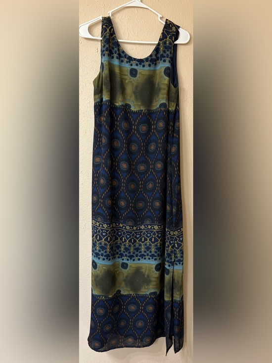 Borcellini Dresses & Skirts - Sleeveless Navy and Olive Patterned Maxi Dress